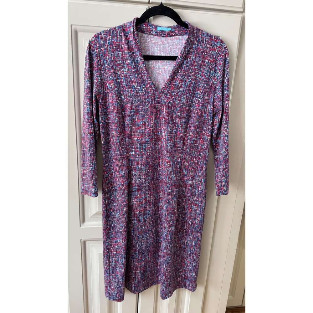 J.McLaughlin Multicolor Dress V-Neck 3/4 Sleeve Career Casual Size M Stretch